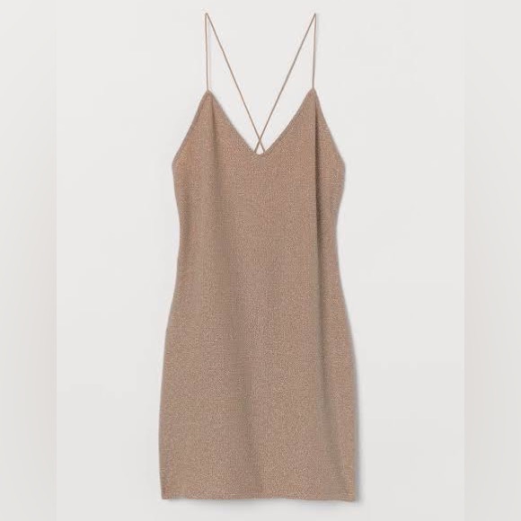 Dresses & Skirts - Champagne Gold Sparkly Mini Bodycon Cross Strap Dress